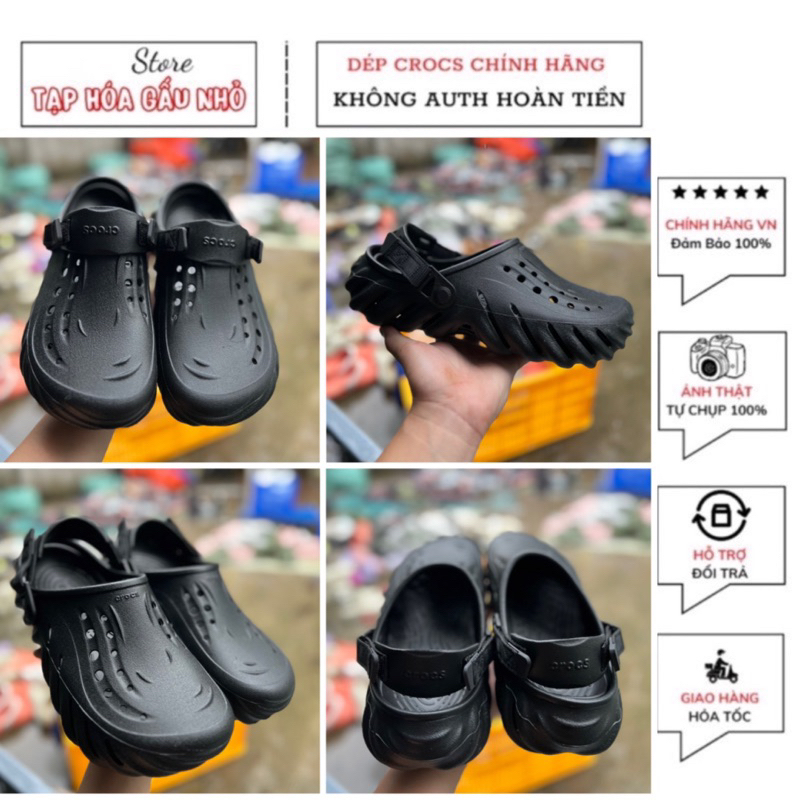 |CHÍNH HÃNG| Dép ECHO CROCS ĐEN nam nữ unisex,lỗi nhỏ đã xử lý,Tặng kèm Sticker