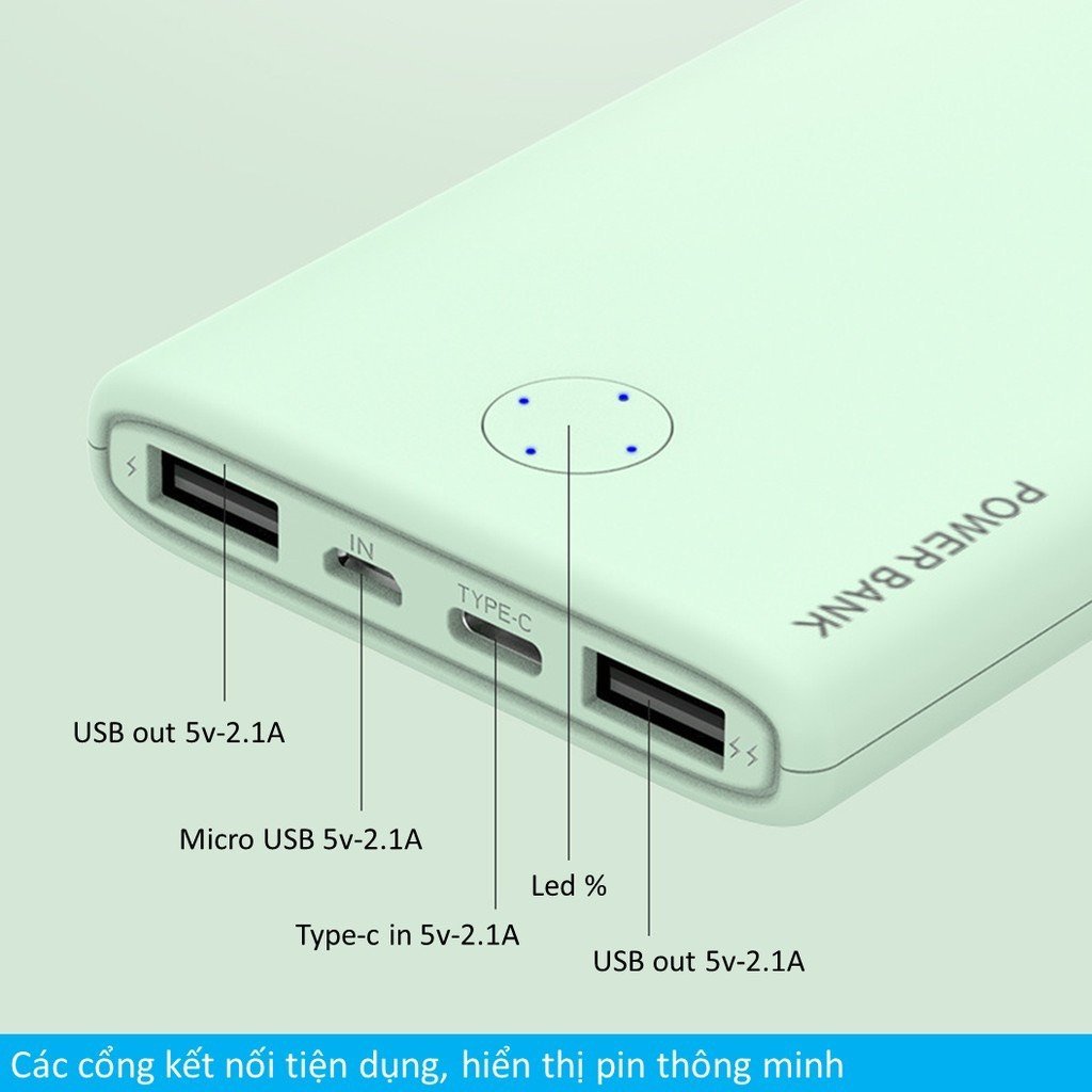 Sạc dự phòng 10000mAh bubzone tích hợp 2 cổng sạc