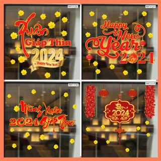 Giấy dán tường trang trí tết cao cấp dán được trên tường và cửa kính - Decal tết có keo sẵn màu sắc nét dễ dán