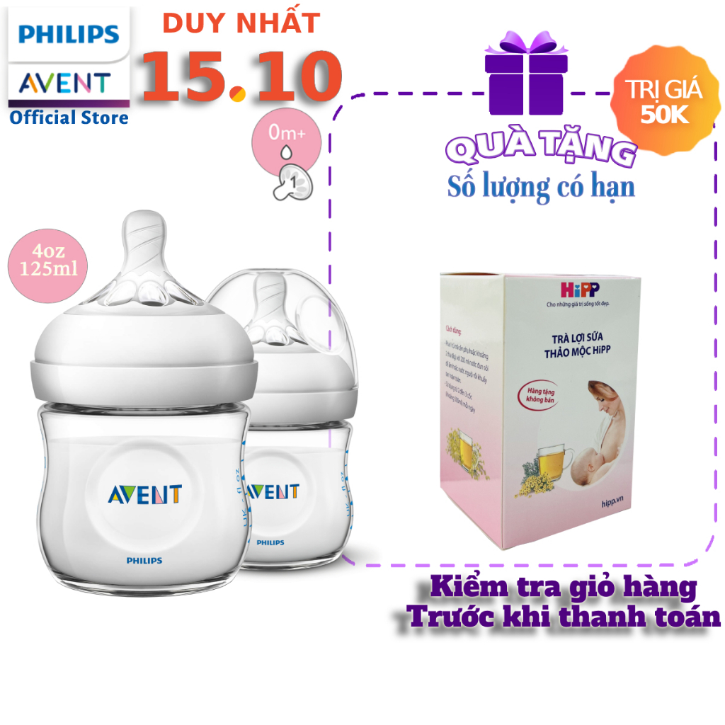 Philips Avent Bộ 2 bình sữa mô phỏng tự nhiên 125ml cho bé từ 0 tháng