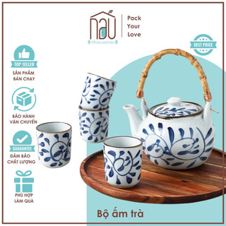 (Sẵn Có) Bộ ấm chén, bình trà sứ họa tiết hoa đào, trang nhã thích hợp thưởng trà, quà tặng tân gia quà cưới sinh nhật