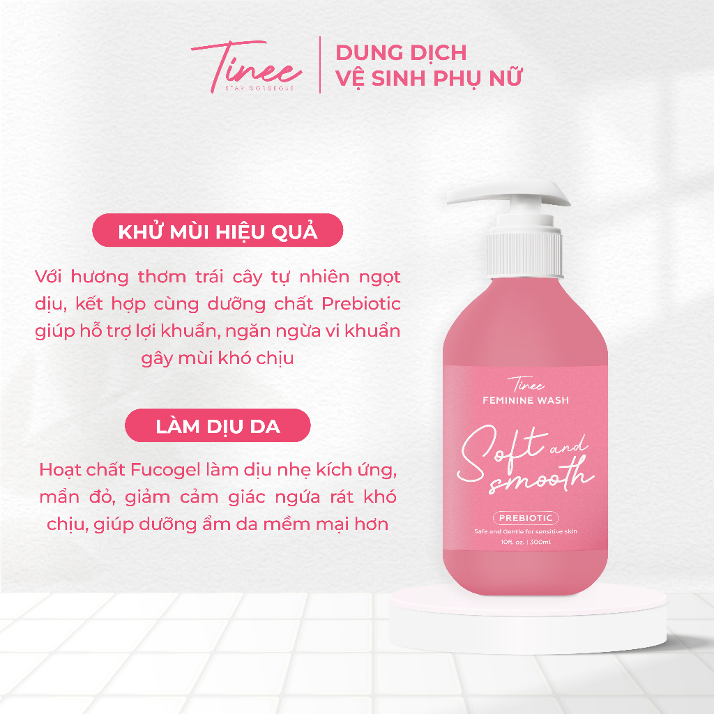 Dung Dịch Vệ Sinh Phụ Nữ Tinee Hỗ trợ lợi khuẩn, khử mùi, làm sạch dịu nhẹ - Hương ngọt dịu 300ml