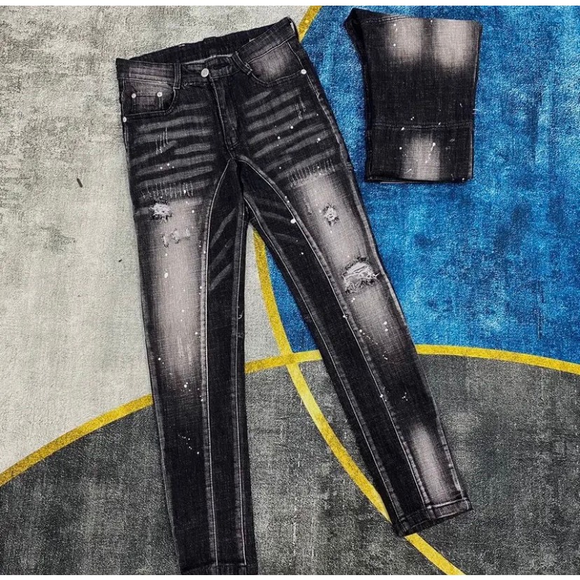 Quần bò jean nam dài  đen rách vẩy sơn đẹp mẫu mới nhât 2022,chất bò co giãn hàng cao cấp chuẩn shop vnxk
