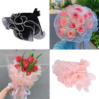 Giấy gói hoa-cuộn VOAN NGỌC,lụa voan sóng viền ngọc trang trí bó hoa lót giỏ quà 28cm*4,5m_LM108