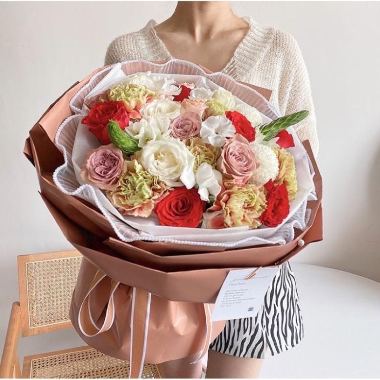 Giấy gói hoa-cuộn VOAN NGỌC,lụa voan sóng viền ngọc trang trí bó hoa lót giỏ quà 28cm*4,5m_LM108