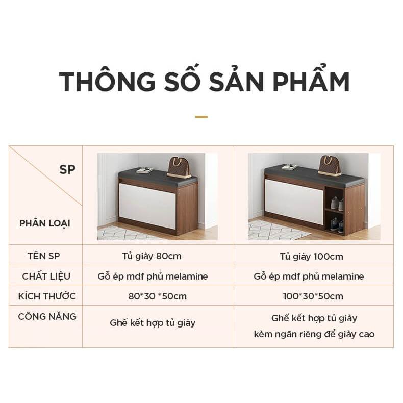 Tủ Giày Ghế Ngồi Lót Đệm Da Cao Cấp - Kệ Đôn Gỗ Không Có Hộc Dài 80cm Mẫu Mới Nhất 2023