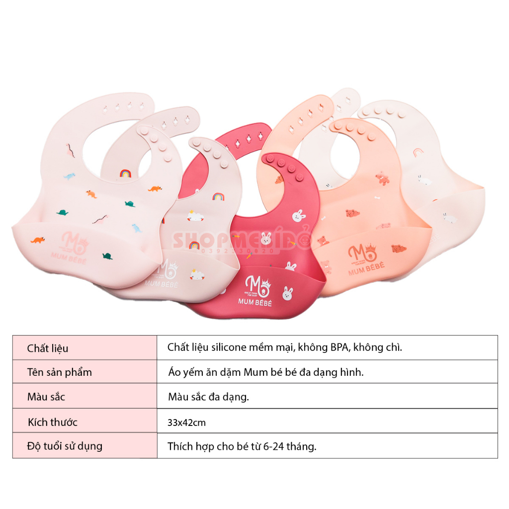 Yếm Hàn Mumbebe Ăn Dặm Silicon 100% Cao Cấp Có Máng Siêu Mềm Cho Bé Xinh Xắn