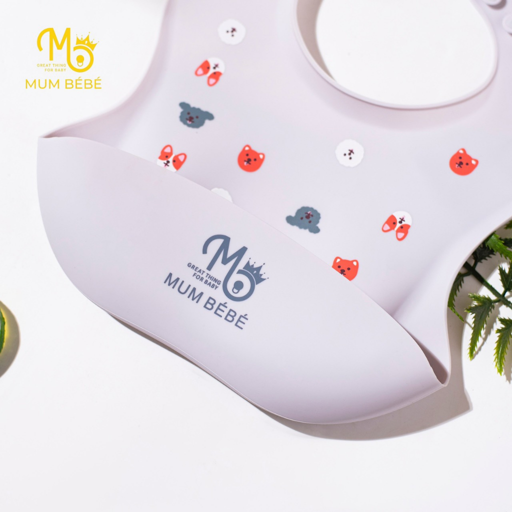 Yếm Hàn Mumbebe Ăn Dặm Silicon 100% Cao Cấp Có Máng Siêu Mềm Cho Bé Xinh Xắn