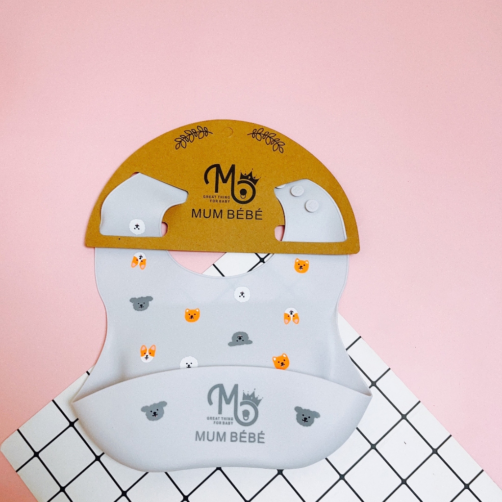 Yếm Hàn Mumbebe Ăn Dặm Silicon 100% Cao Cấp Có Máng Siêu Mềm Cho Bé Xinh Xắn