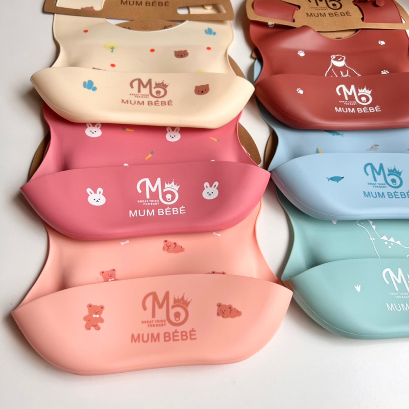 Yếm Hàn Mumbebe Ăn Dặm Silicon 100% Cao Cấp Có Máng Siêu Mềm Cho Bé Xinh Xắn