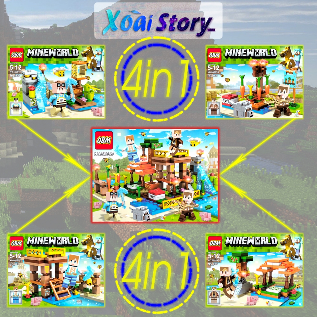 Đồ chơi lắp ráp mô hình minecraft OBM66089 khu rừng 4in1