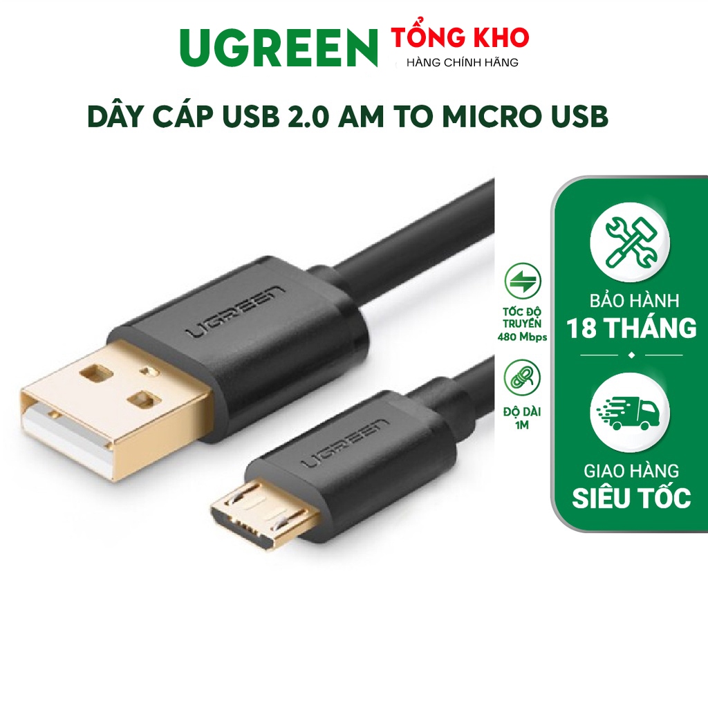 Dây Micro USB 2.0 sang USB 2.0 độ dài từ 0.25-3m UGREEN US125 10834 10838