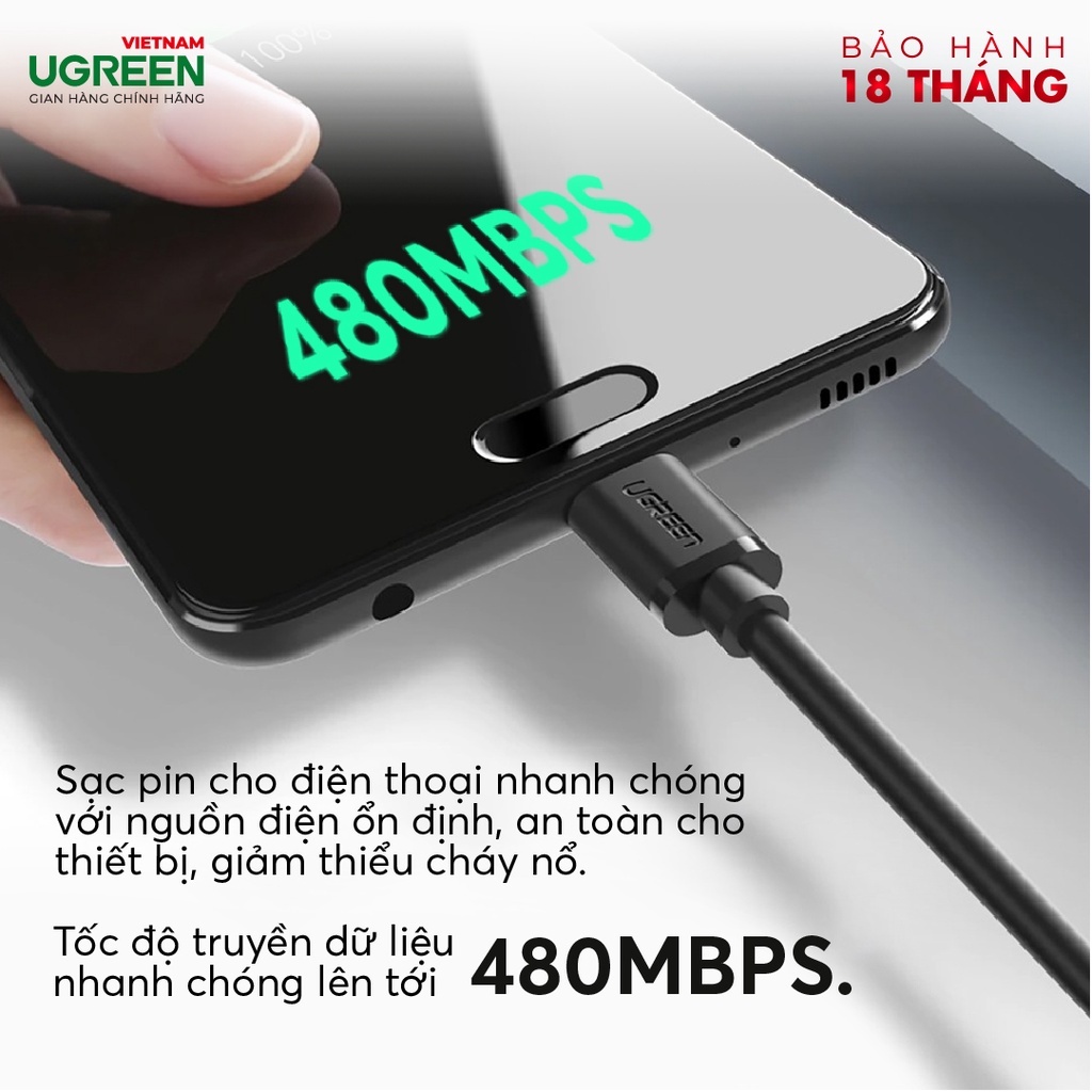 Dây Micro USB 2.0 sang USB 2.0 độ dài từ 0.25-3m UGREEN US125 10834 10838