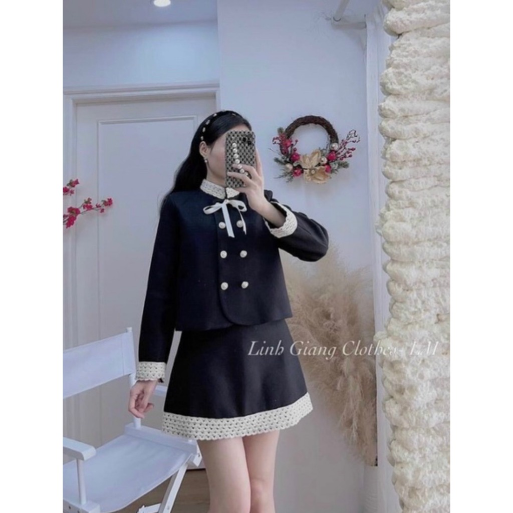 Sét dạ viền ren cúc đồng 2 lớp Sang xịn mịn chuẩn đón TẾT cho các quý cô