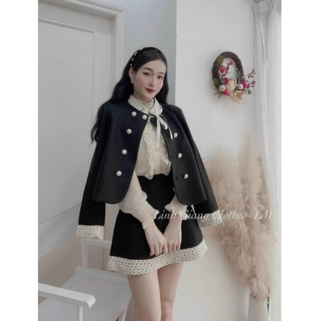 Sét dạ viền ren cúc đồng 2 lớp Sang xịn mịn chuẩn đón TẾT cho các quý cô