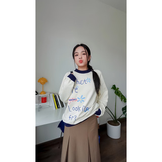 Áo sweater tay dài form rộng cổ tròn in họa tiết dễ thương Abie Sweater - Sibling House