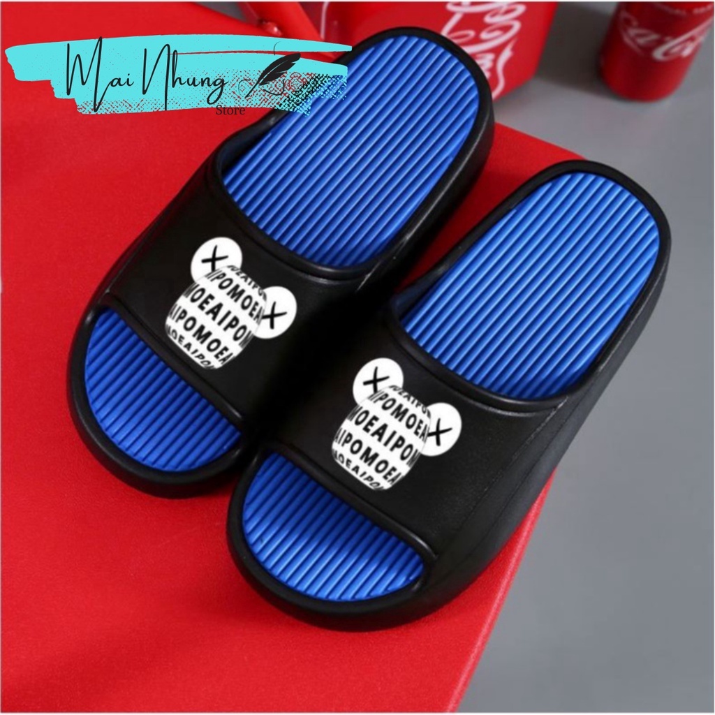 Dép nam nữ quai ngang bánh mì độn đế ullzang họa tiết mặt gấu nam nữ chất liệu eva 2023