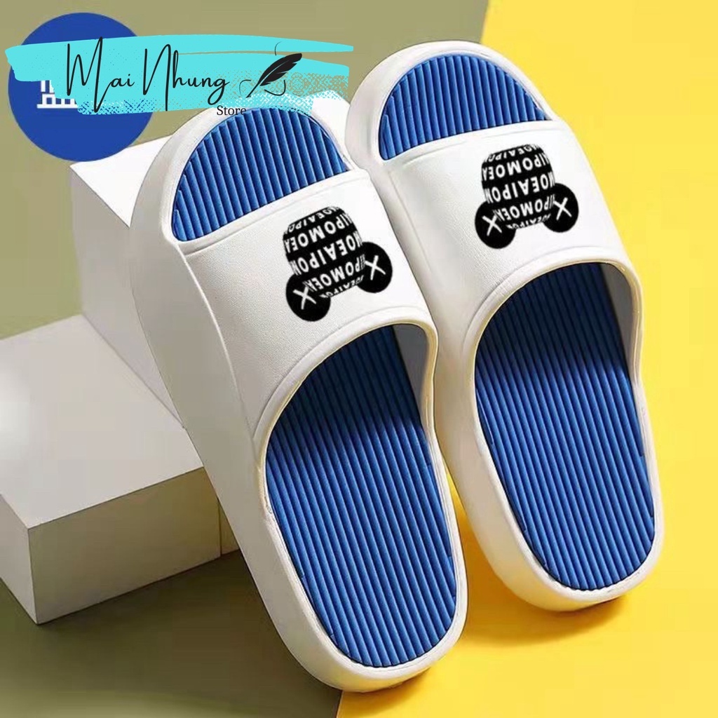 Dép nam nữ quai ngang bánh mì độn đế ullzang họa tiết mặt gấu nam nữ chất liệu eva 2023