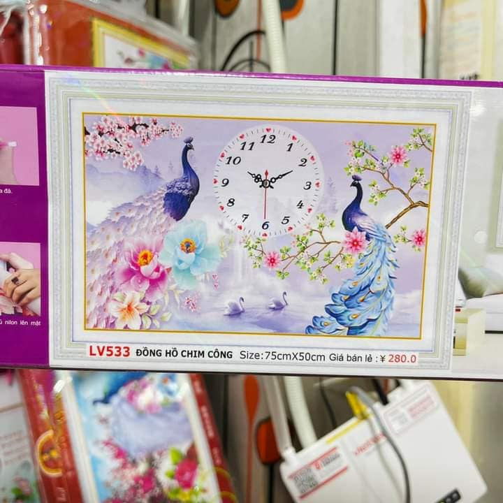 Tranh đính đá Đôi Công Phú Quý - kich thước: 75x50cm