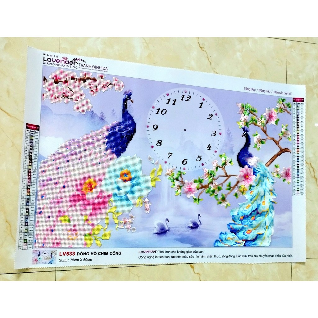 Tranh đính đá Đôi Công Phú Quý - kich thước: 75x50cm