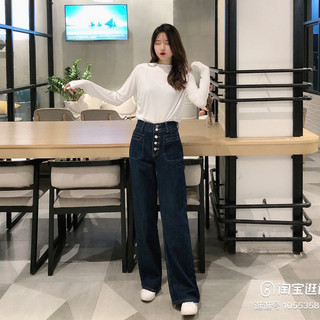 QUẦN JEANS ỐNG SUÔNG DÁNG BASIC MÀU XANH ĐẬM (BẢN CÀI KHUY)