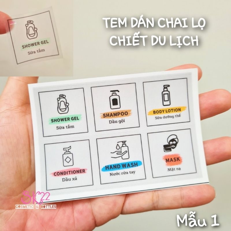 🚿🧴SET 5/10 TEM DÁN CHAI LỌ CHIẾT DU LỊCH - TEM CHỐNG NƯỚC - IN RÕ ĐẸP🎒
