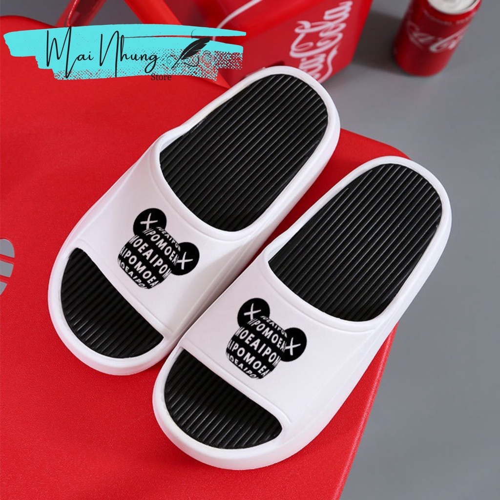 Dép nam nữ quai ngang bánh mì độn đế ullzang họa tiết mặt gấu nam nữ chất liệu eva 2023