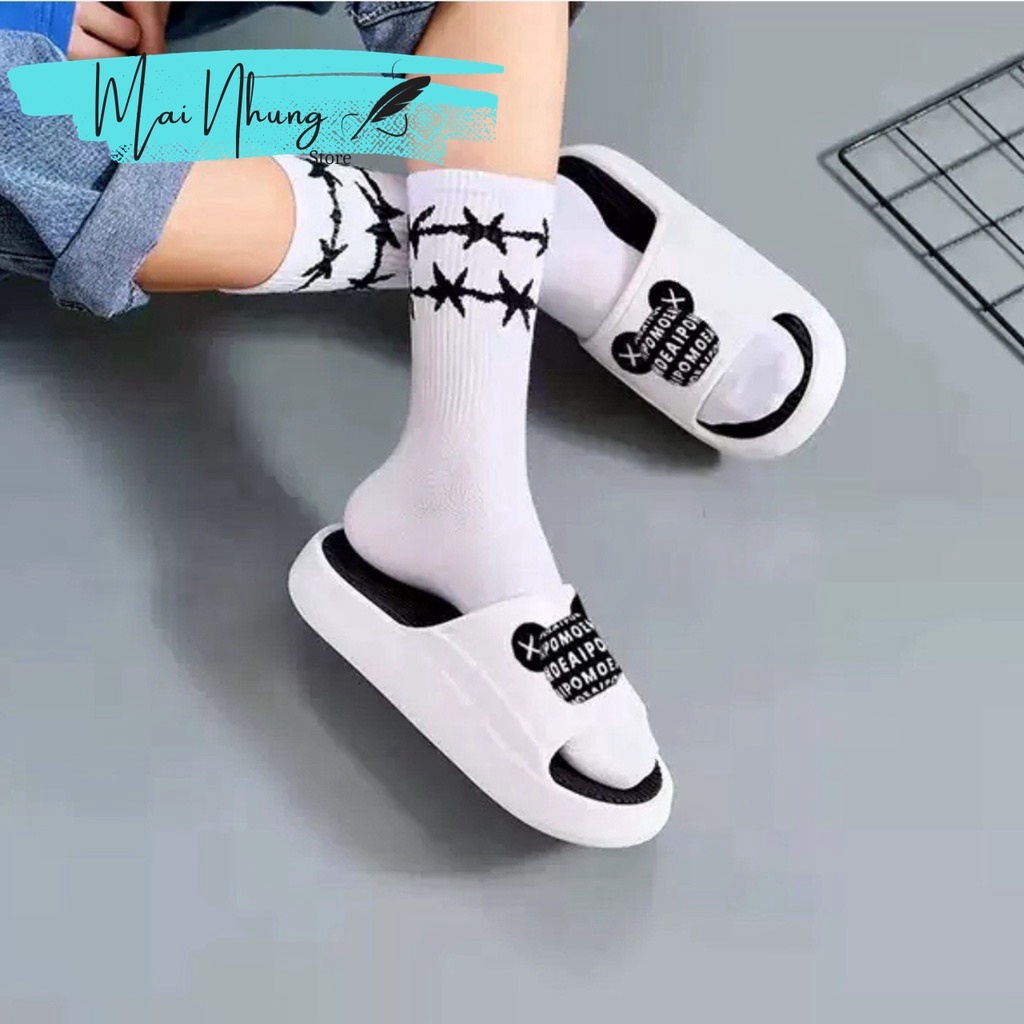 Dép nam nữ quai ngang bánh mì độn đế ullzang họa tiết mặt gấu nam nữ chất liệu eva 2023