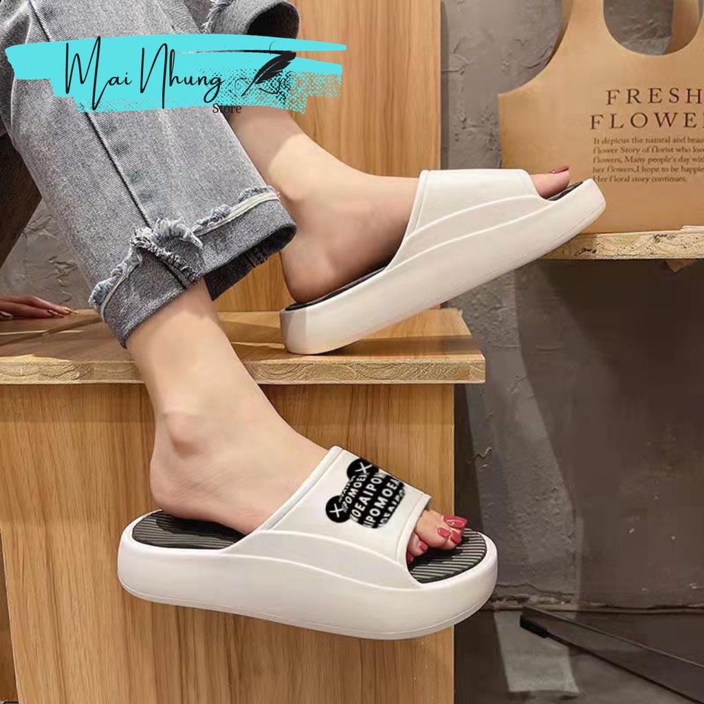 Dép nam nữ quai ngang bánh mì độn đế ullzang họa tiết mặt gấu nam nữ chất liệu eva 2023
