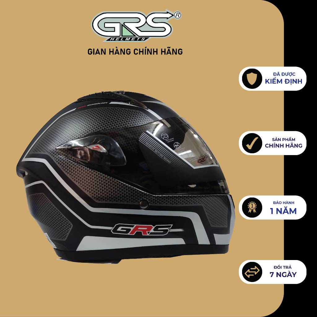 Mũ bảo hiểm fullface trùm đầu GRS A801k tem mới - hàng chính hãng