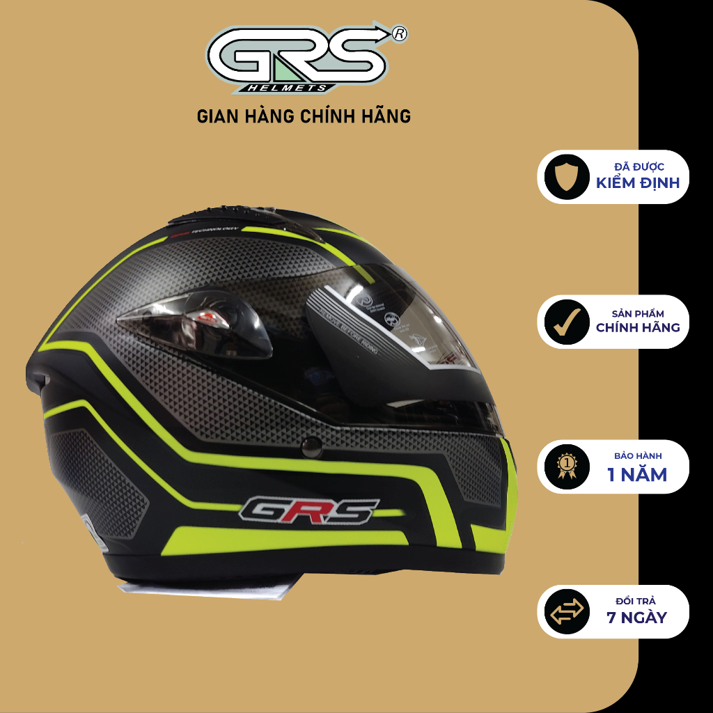 Mũ bảo hiểm fullface trùm đầu GRS A801k tem mới - hàng chính hãng