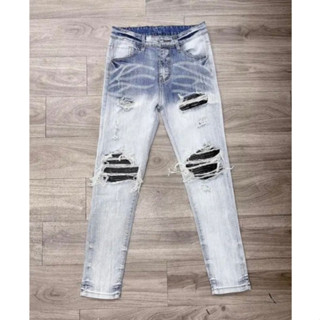 quần bò jean nam [ XEM VIDEO THẬT ] dài xanh rách gối vá vải đỏ đep mẫu mới hot,vải jean dày dặn co giãn tốt