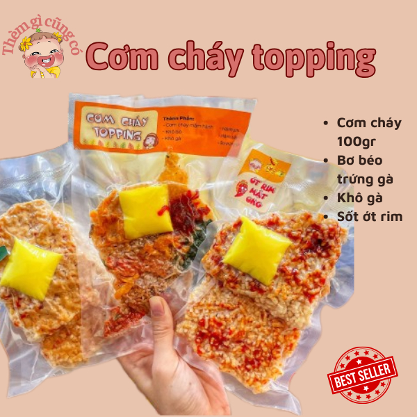 Cơm cháy topping khô gà, khô bò, hành phi thơm ngon giòn rụm
