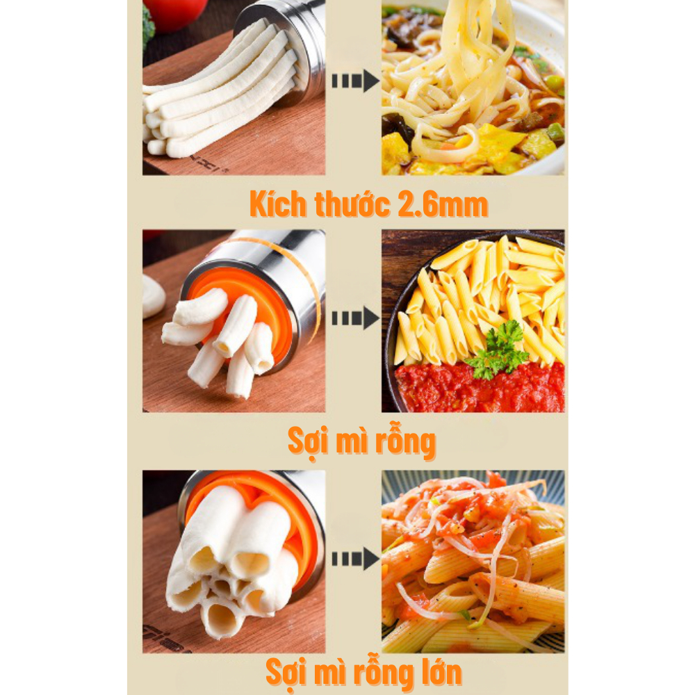 Khuôn Máy Ép Làm Bún Tươi, Mỳ Sợi, Mì Nui, Làm Bánh Canh Tại Nhà 5 Đầu Cắt Inox Đa Năng Cao Cấp, Tiện Ích Cho Gia Đình