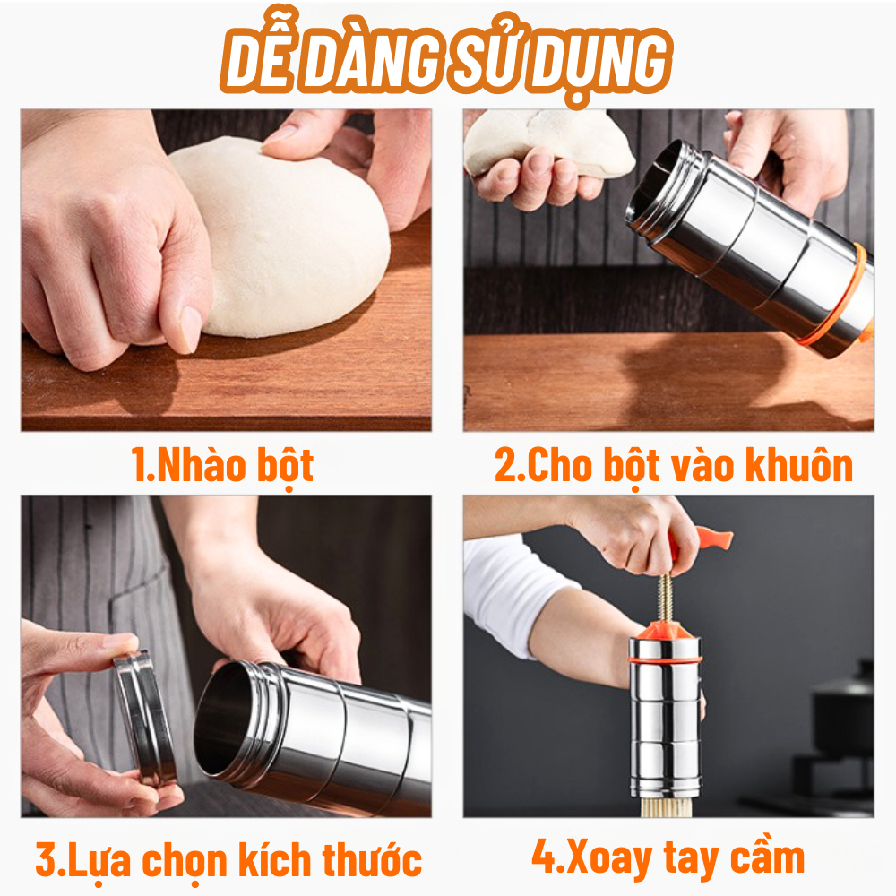Khuôn Máy Ép Làm Bún Tươi, Mỳ Sợi, Mì Nui, Làm Bánh Canh Tại Nhà 5 Đầu Cắt Inox Đa Năng Cao Cấp, Tiện Ích Cho Gia Đình
