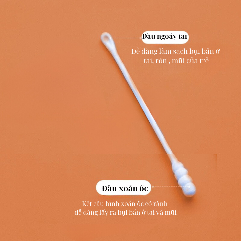 Hộp 200 que tăm bông ngoáy tai 2 đầu xoắn ốc+ ngoáy tai cho bé, tăm sơ sinh, tăm vệ sinh cho bé Nhật Bản