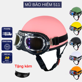 Mũ bảo hiểm nửa đầu kèm kính phi công - lồng ép nhiệt cao cấp