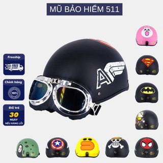 Mũ Bảo Hiểm Nửa Đầu 1/2 Kèm Kính Phi Công, kính UV, Nhựa ABS - Bao Đập Mọi Hình Thức