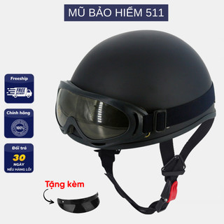 Combo Mũ bảo hiểm nửa đầu đen kèm kính phượt
