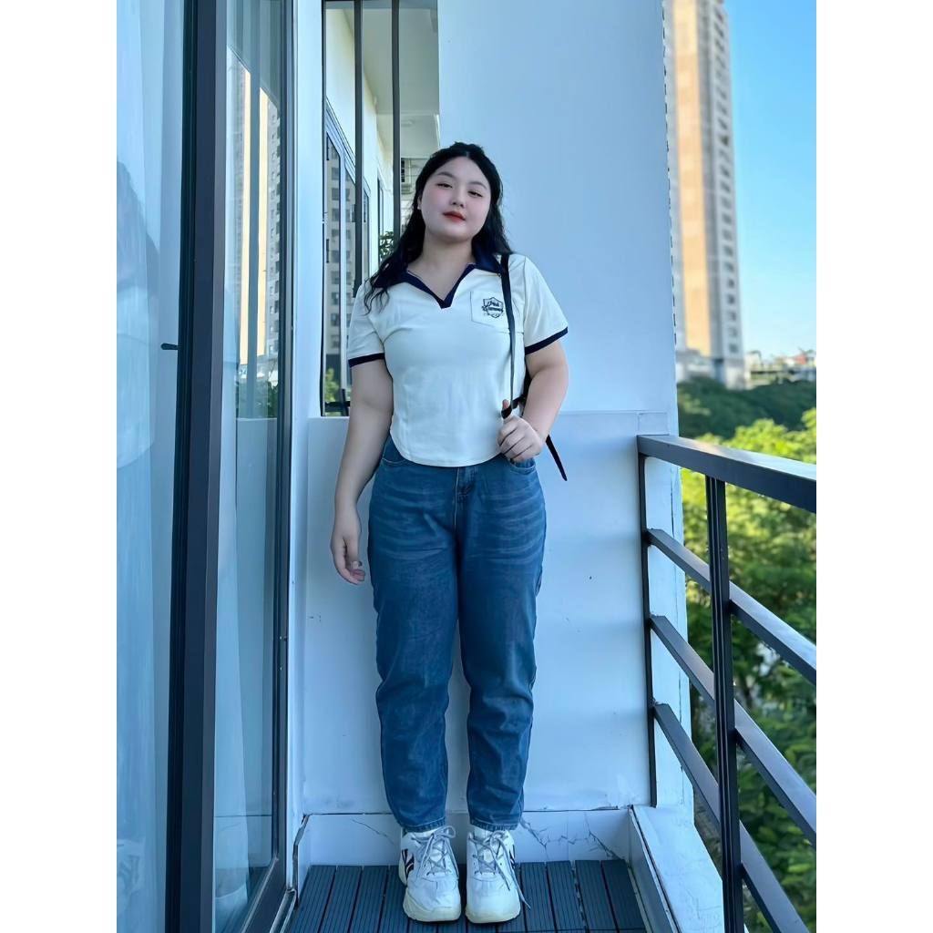 Quần BIGSIZE jean baggy khuy cài eo M8398 55-95KG