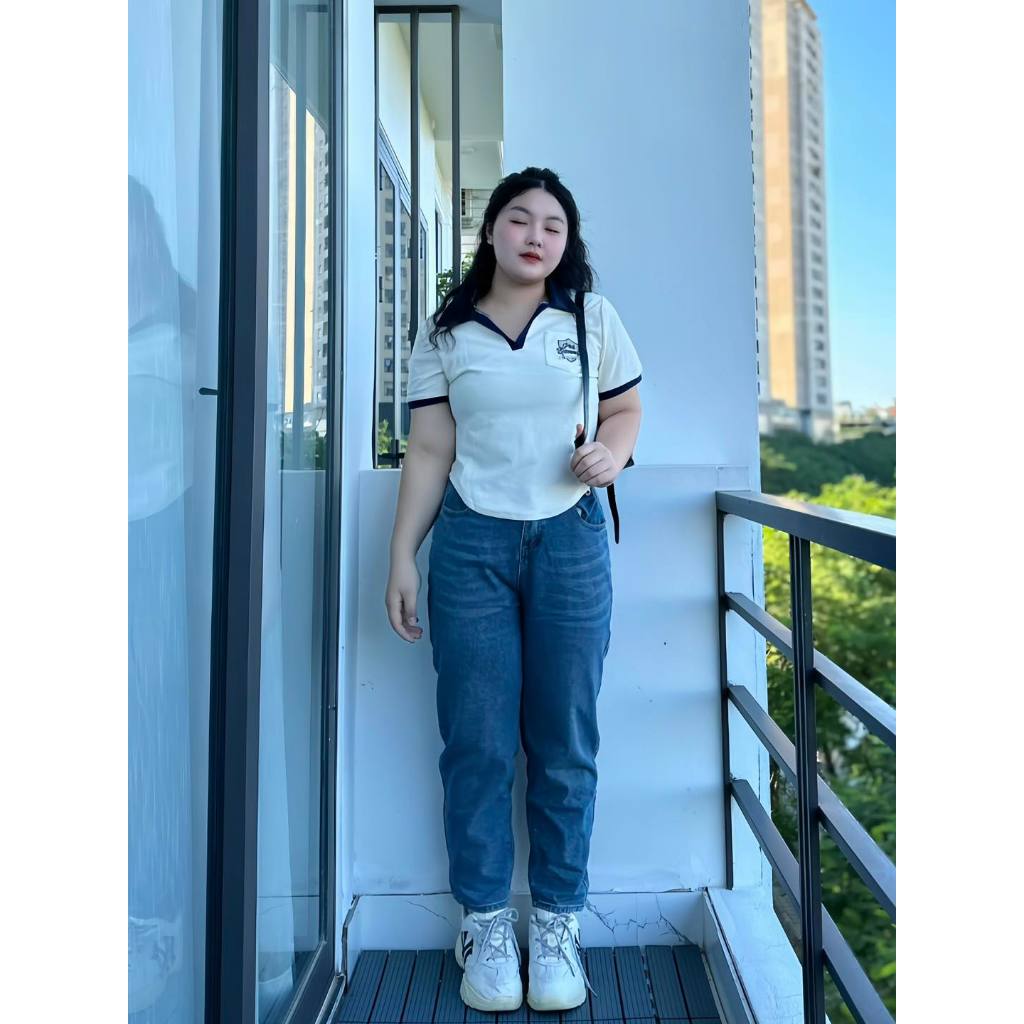 Quần BIGSIZE jean baggy khuy cài eo M8398 55-95KG