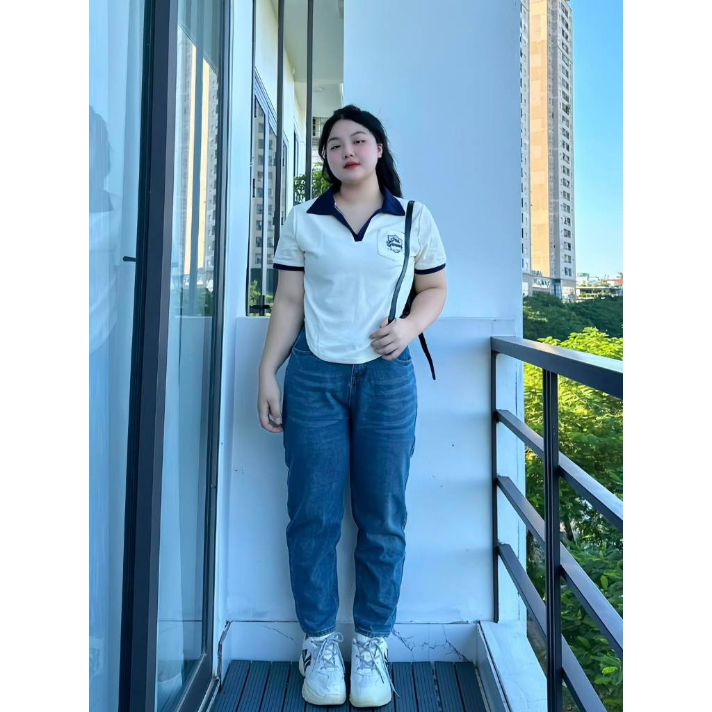 Quần BIGSIZE jean baggy khuy cài eo M8398 55-95KG