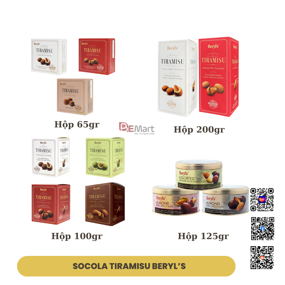 SOCOLA TIRAMISU HẠNH NHÂN BERYL'S 65g/100g/200g
