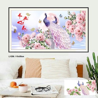Tranh đính đá Hoa Khai Phú Quý - LV256(110x55cm), tranh chưa đính đá