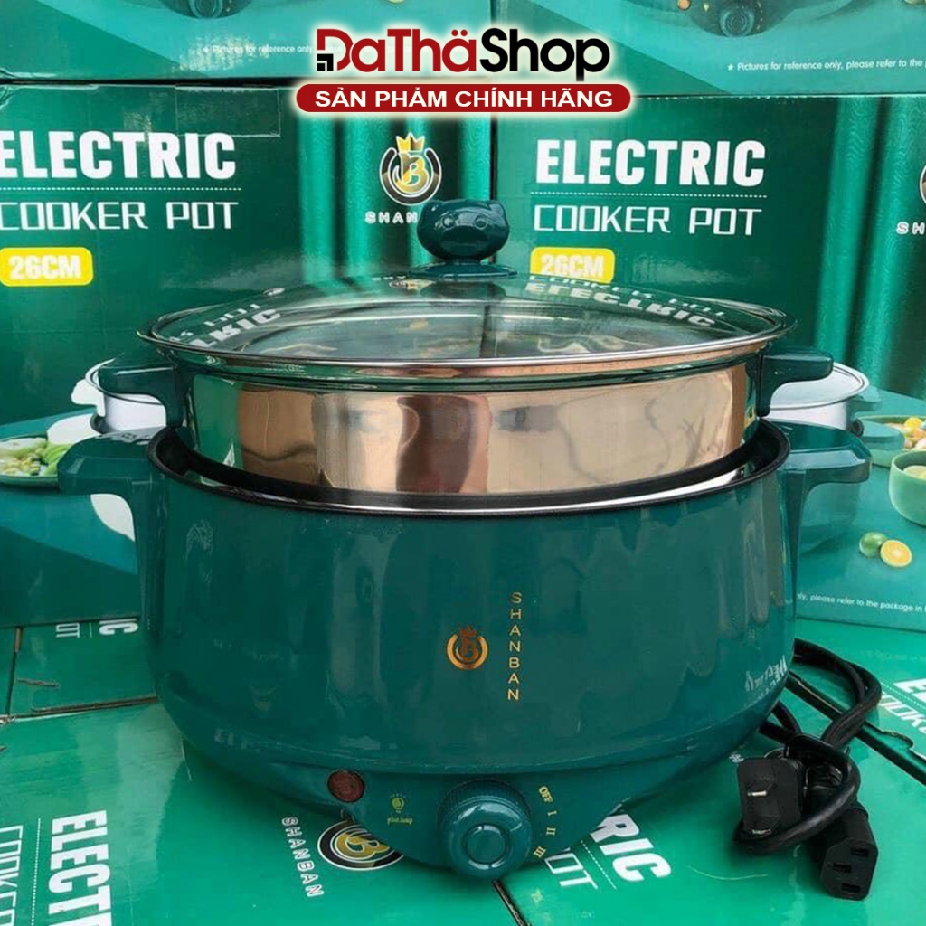 Nồi Lẩu Điện SHANBAN 2 Tầng Kèm Khay Hấp Inox 2.2L Chiên Xào Chống Dính Cao Cấp 26 cm