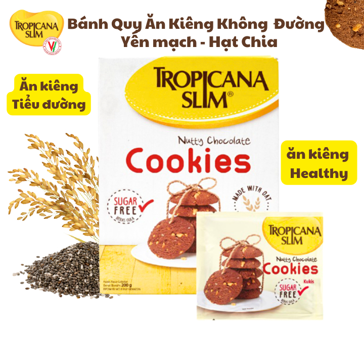 Bánh Quy Ăn Kiêng Không Đường Tropicana Slim Nutty Chocolate Cookies 200g, Cho Người Ăn Kiêng Healthy/Tiểu Đường