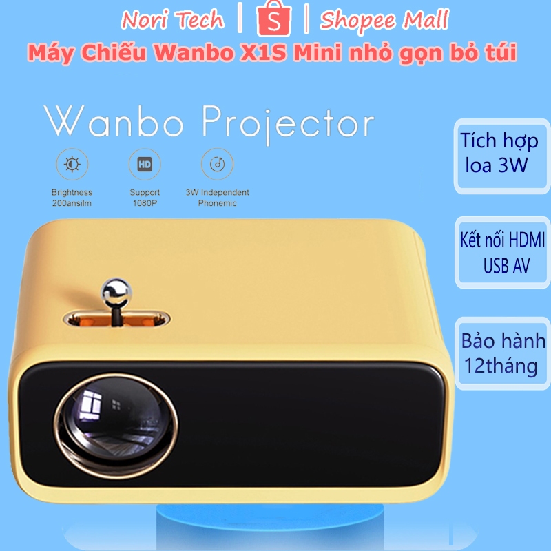 Máy Chiếu Wanbo X1S Mini nhỏ gọn bỏ túi, tích hợp loa 3W kết nối có dây HDMI, AV, USB, Bảo Hành 12 Tháng