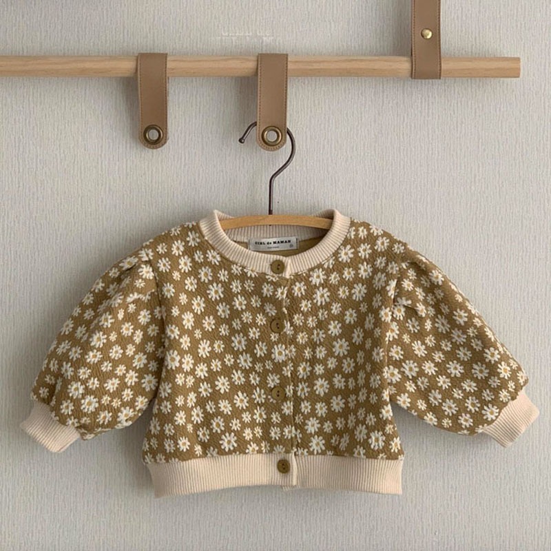 Size  Áo khoác cardigan len họa tiết Hoa nhí cho bé gái style Hàn Quốc