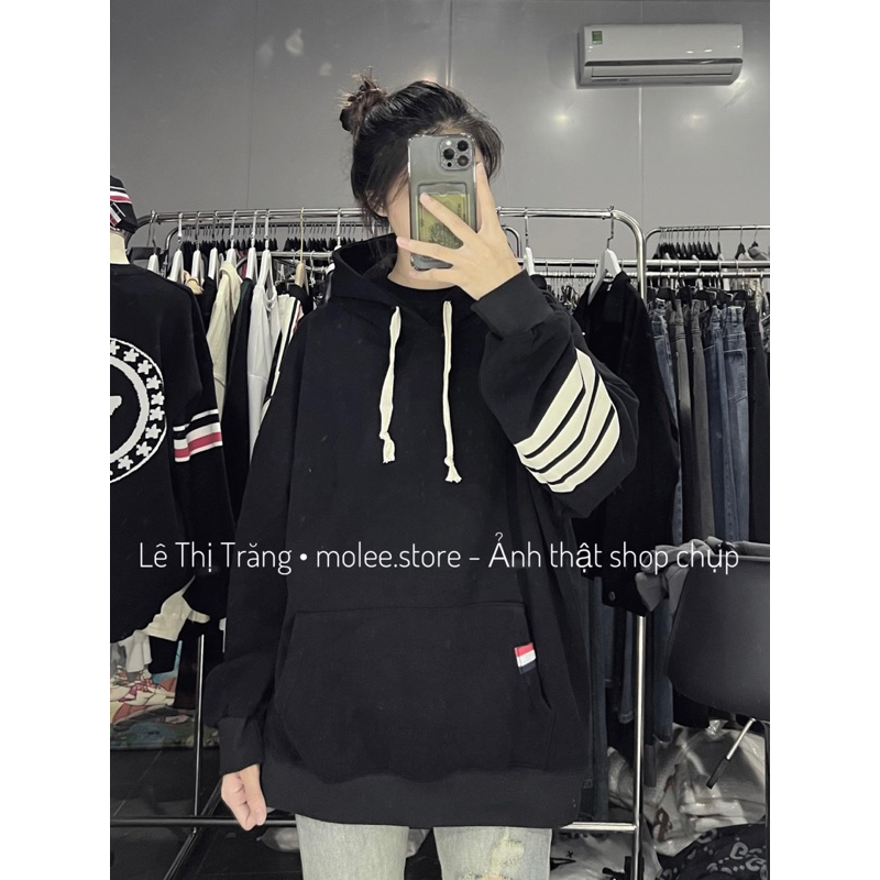 Áo hoodie thom sọc tay lót lông - ảnh thật molee.store