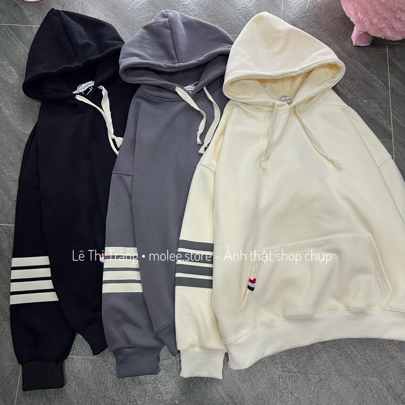 Áo hoodie thom sọc tay lót lông - ảnh thật molee.store